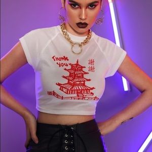 Glitter raglan sleeve crop top